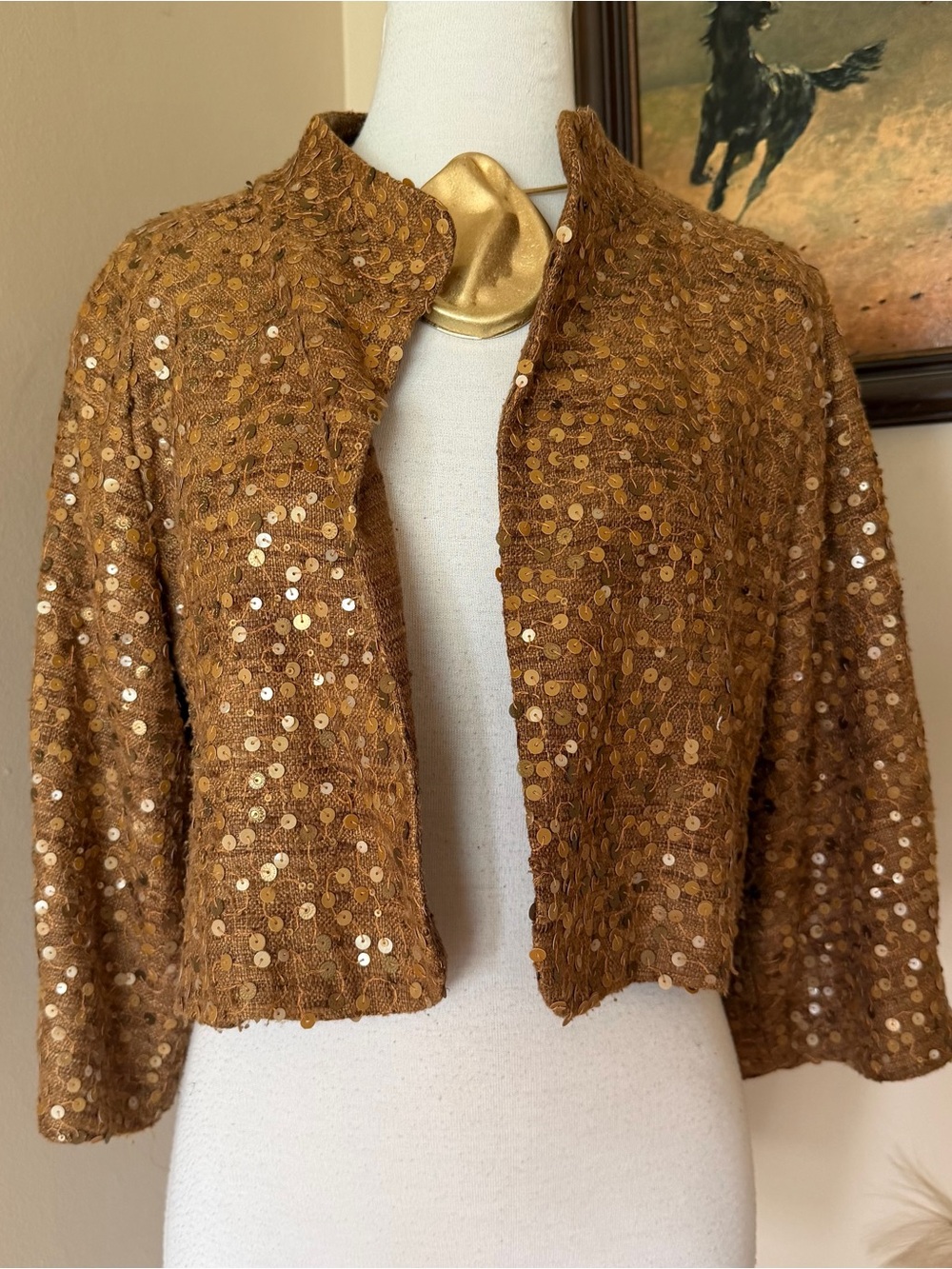 Twelfth Street by Cynthia Vincent Bronze Sequin Cropped Blazer
